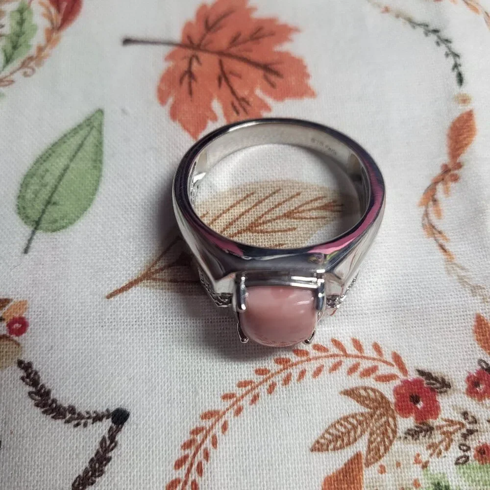 Oregon Peach Opal & White Zircon Mens Ring